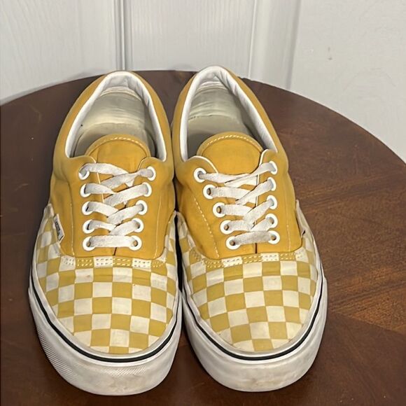 🔥VANS Off The Wall Lace Up Sneakers - Golden Yellow/White Checkered - EXCELLENT - Picture 5 of 11